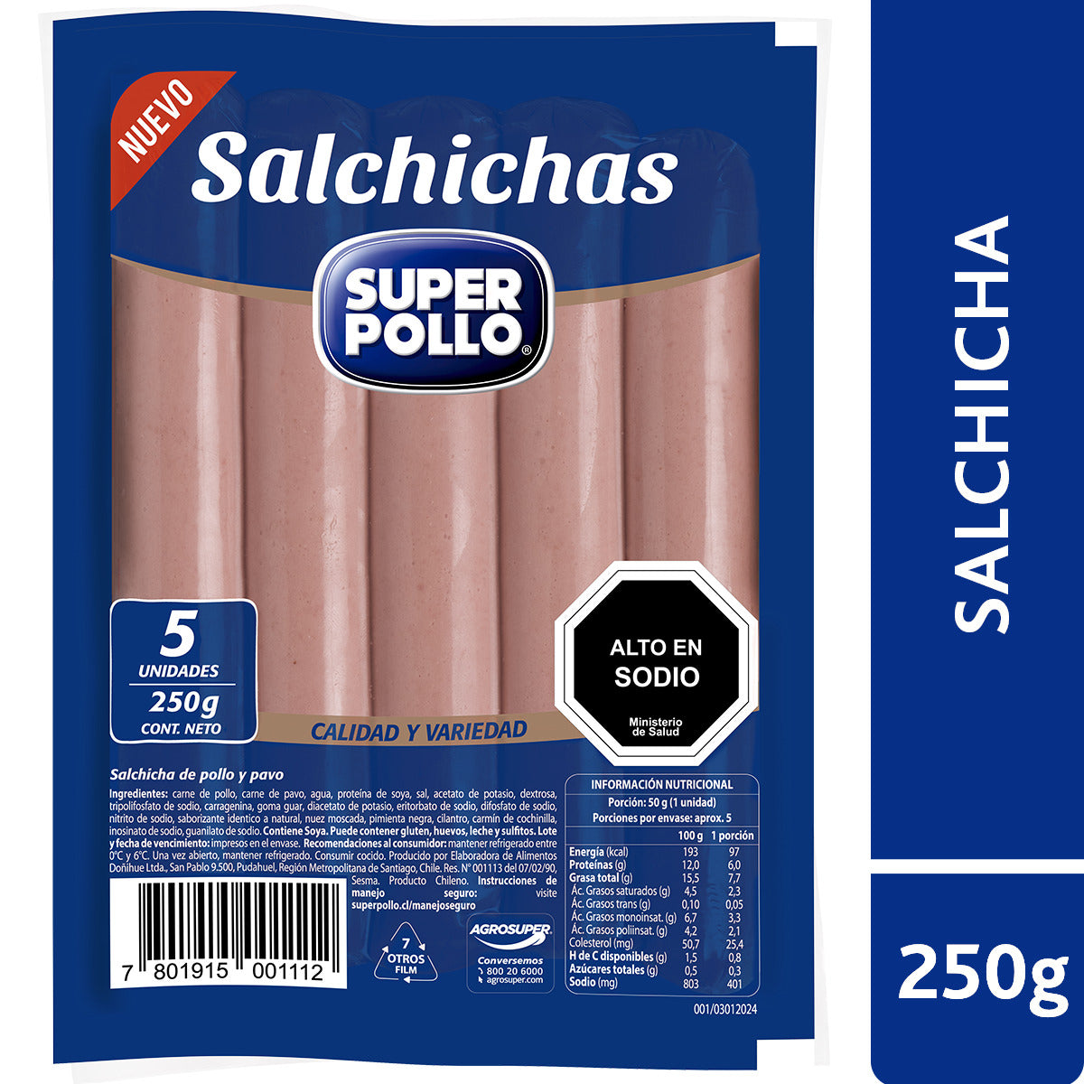 Salchicha super pollo 250grs