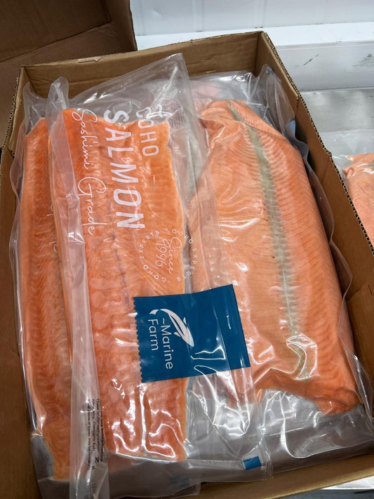 SALMON COHO FILETE SIN PIEL CALIBRE 2/3 LBS. CONGELADO IVP