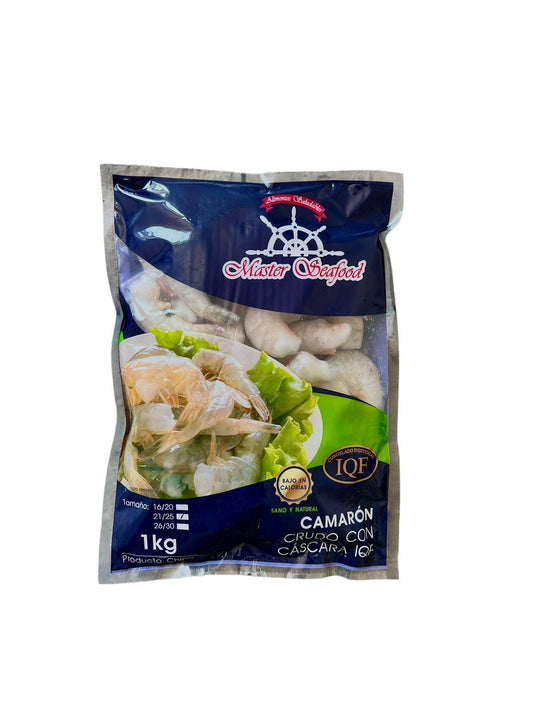 CAMARONES CRUDO CON CASCARA 21/25 CONGELADO IQF MASTER SEAFOOD