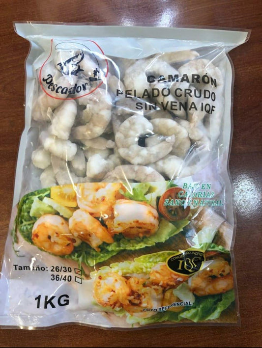 CAMARONES CRUDOS PEDLADOS DESVENADOS 26/30 CONGELADO IQF ASIATICO PESCADOR