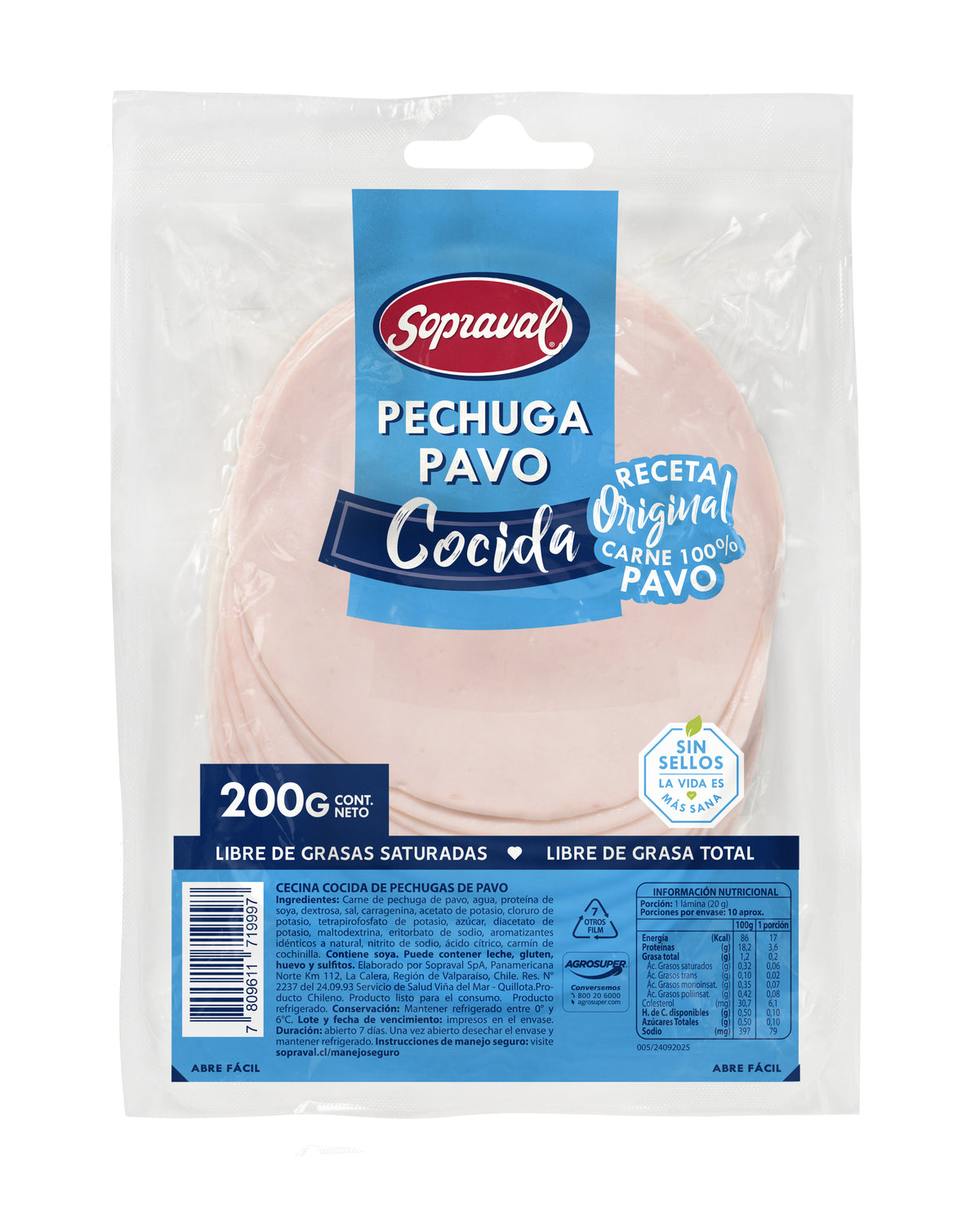 Pechuga de pavo cocida 200grs