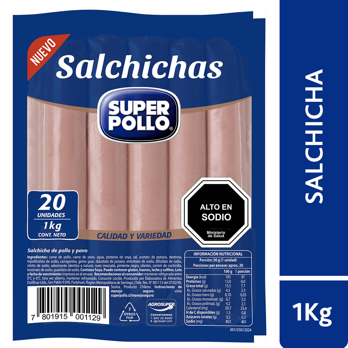 Salchicha super pollo 1 kilo
