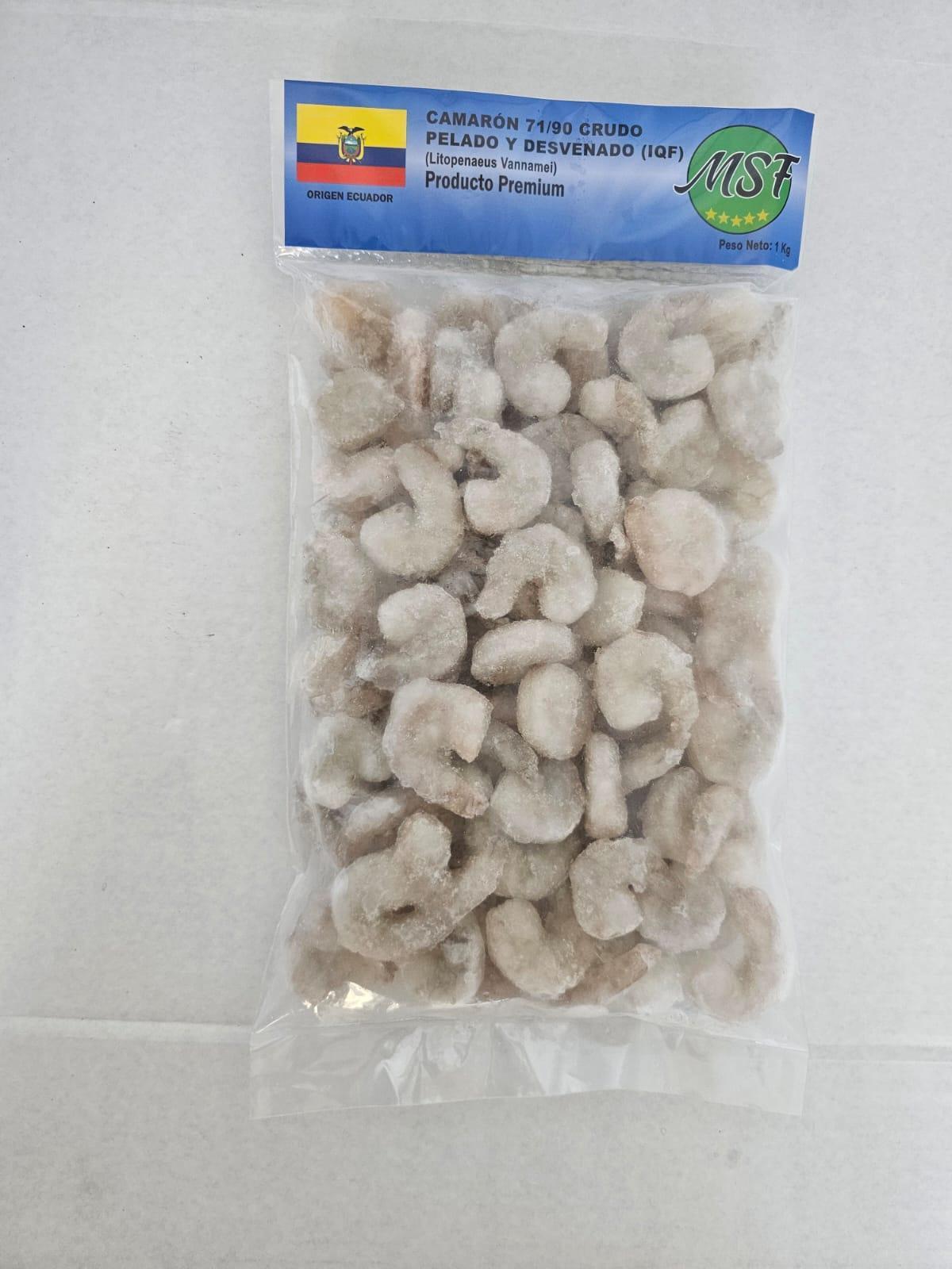 CAMARONES CRUDOS PELADOS DESVENADOS CALIBRE 71/90, 20% GLASEO, 10X1KG