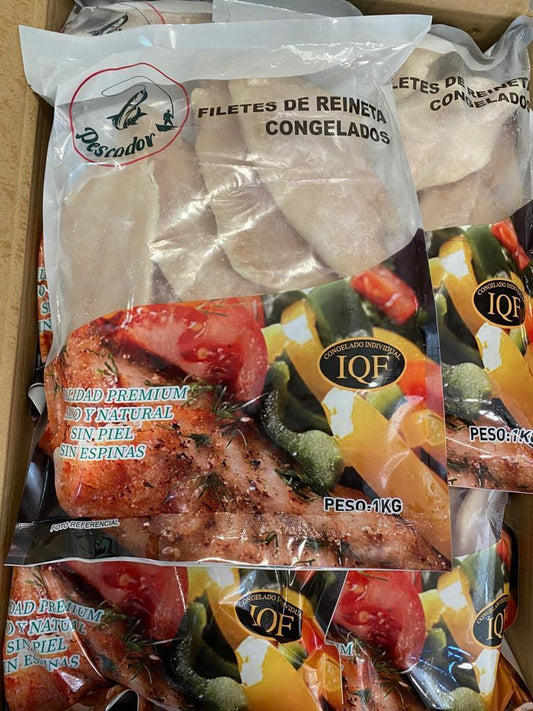 FILETE DE REINETA SIN PIEL CALIBRE 100/200, BOLSA 1KG CONGELADO IQF PESCADOR